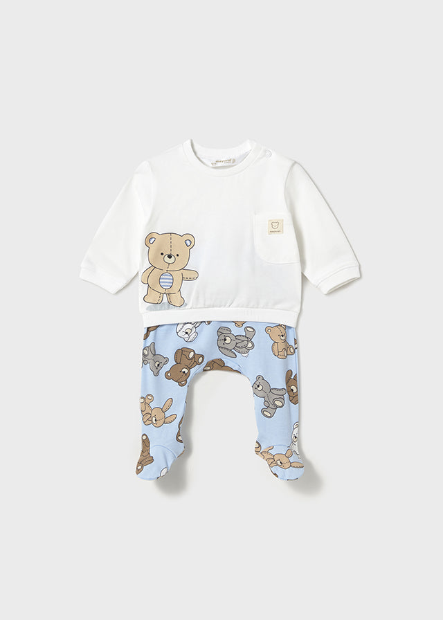 completo 2 pezzi azzurro con stampa orsetto - majoral