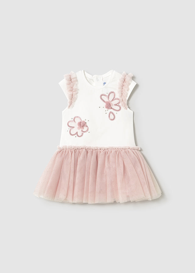 vestito rosa cipria con tull - majoral