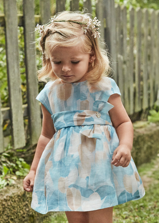 Vestito elegante azzurro tortora e panna - majoral