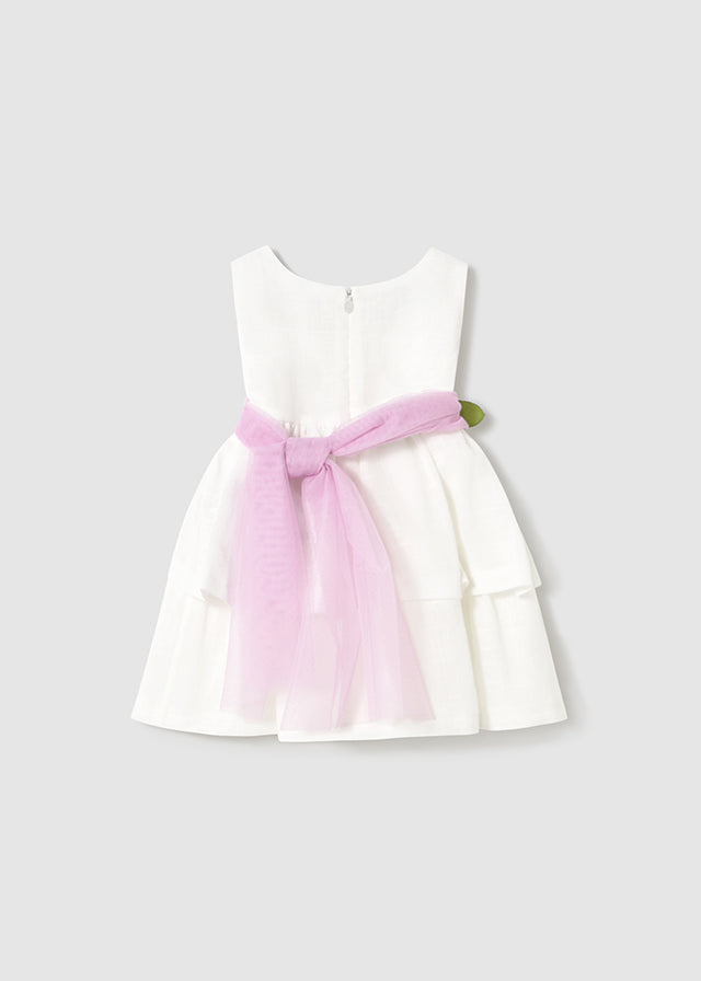 Vestito elegante bianco con fascia fucsia - majoral