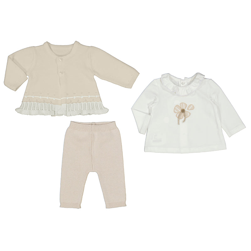 Coordinato Mayoral 3 pezzi in maglia lunga beige