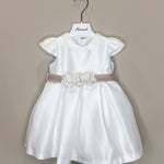 Vestitino Cerimonia Bianco con Fascia in Tulle Tortora - Ninnaoh