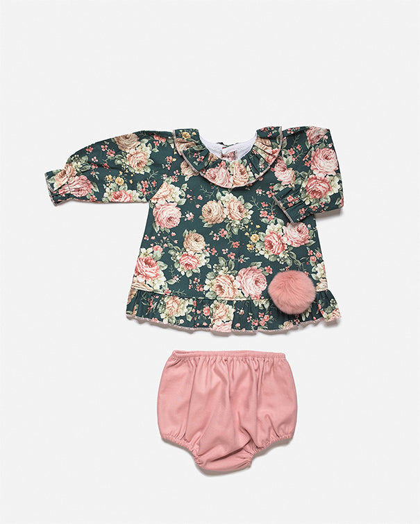 Abitino 2 pezzi rosa floreale dalla 1 e 3 mesi - JULIANA