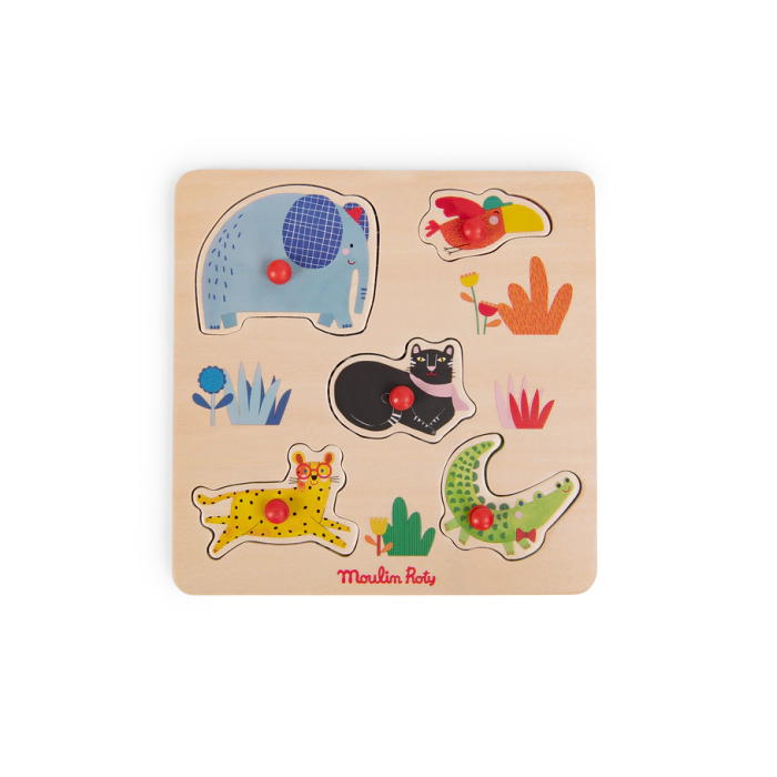 Puzzle in legno con 5 animali - Moulin Roty