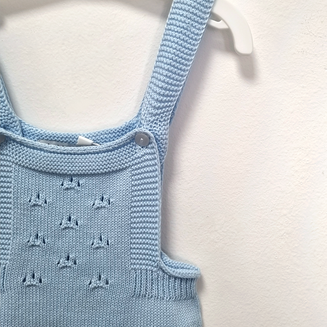 Pagliaccetto bambino in filo azzurro estivo - dalla 6 alla 12 mesi