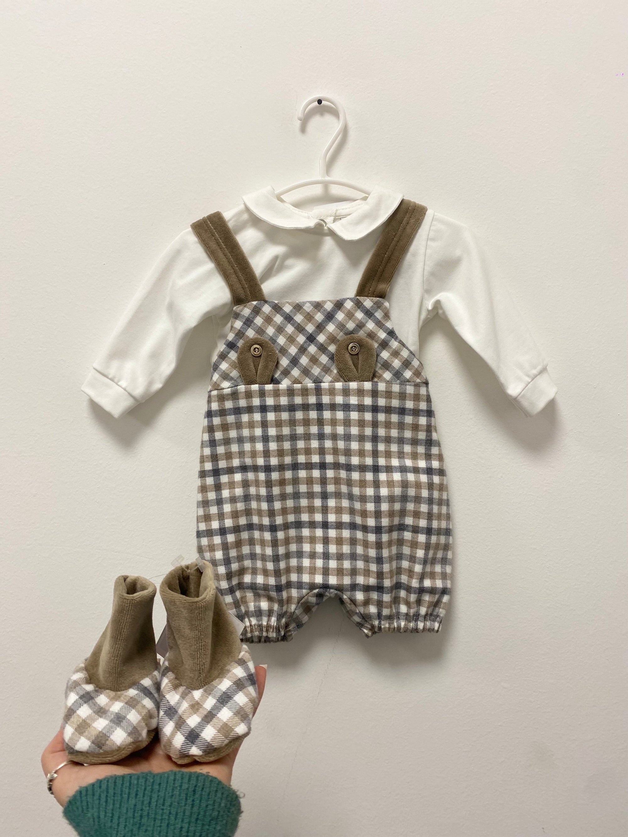 Completino Bimbo Salopette + Maglia in cotone + Babbucce - Dalla 1 mesi alla 3 mesi