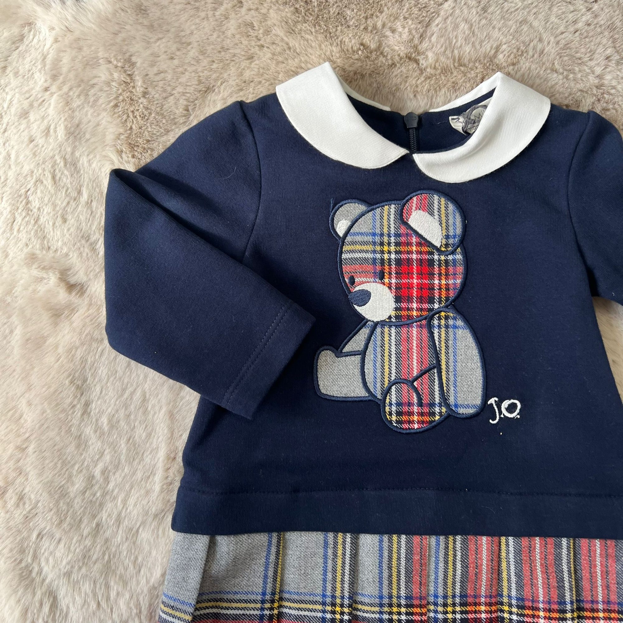 abitino jo milano scozzese blu e rosso con orsetto 9 12 18 mesi