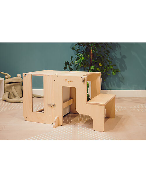 Torre Montessori 3 in 1 - Natural - Lavagna Magnetica e Convertibile in Tavolo+Sedia