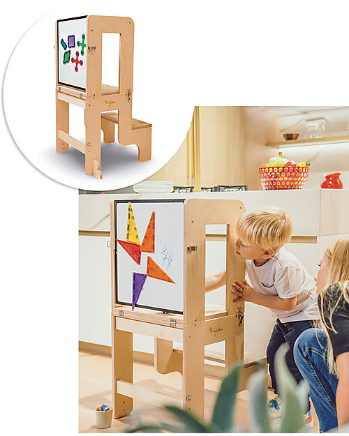 Torre Montessori 3 in 1 - Natural - Lavagna Magnetica e Convertibile in Tavolo+Sedia