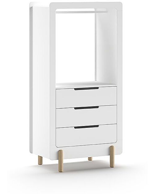 Appendiabiti/Cassettiera Smile - Bianco - 88 x 56,9 x 160 cm - 3 Cassetti - Pino Massiccio e MDF