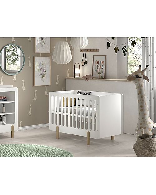Lettino/Culla Smile - Bianco - 60 x 120 cm - Legno Massiccio e MDF - con Doghe Incluse