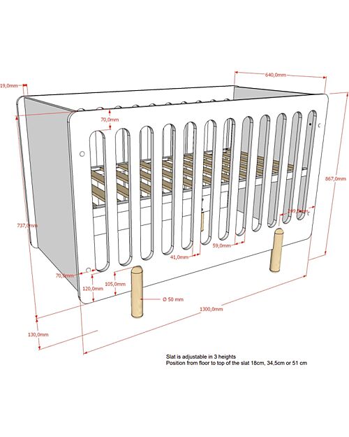 Lettino/Culla Smile - Bianco - 60 x 120 cm - Legno Massiccio e MDF - con Doghe Incluse