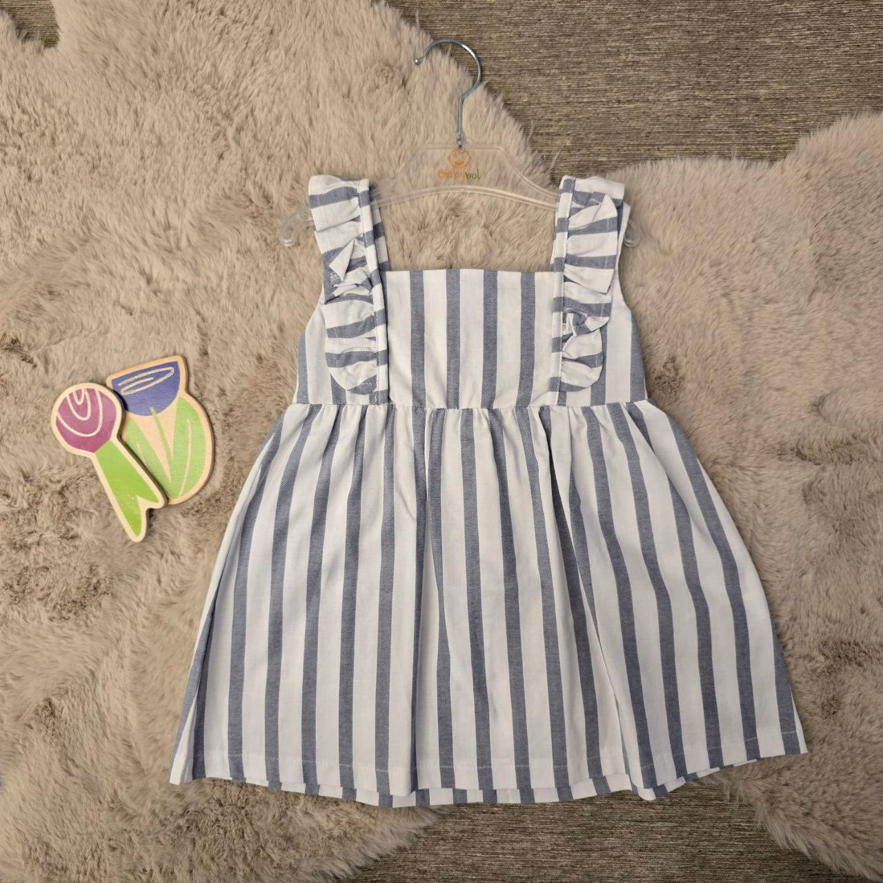 Vestitino bambina a righe azzurro estivo - dalla 3 alla 24 mesi