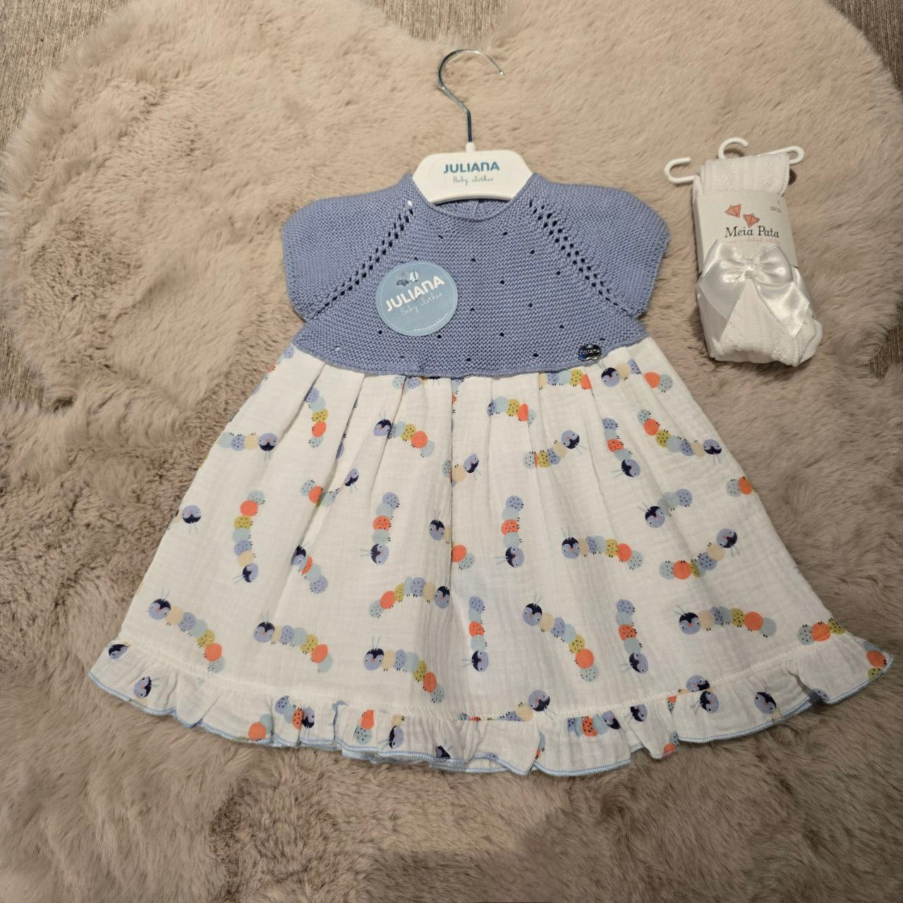 Vestitino bambina Azzurro Bruchi estivo Juliana - dalla 6 alla 24 mesi