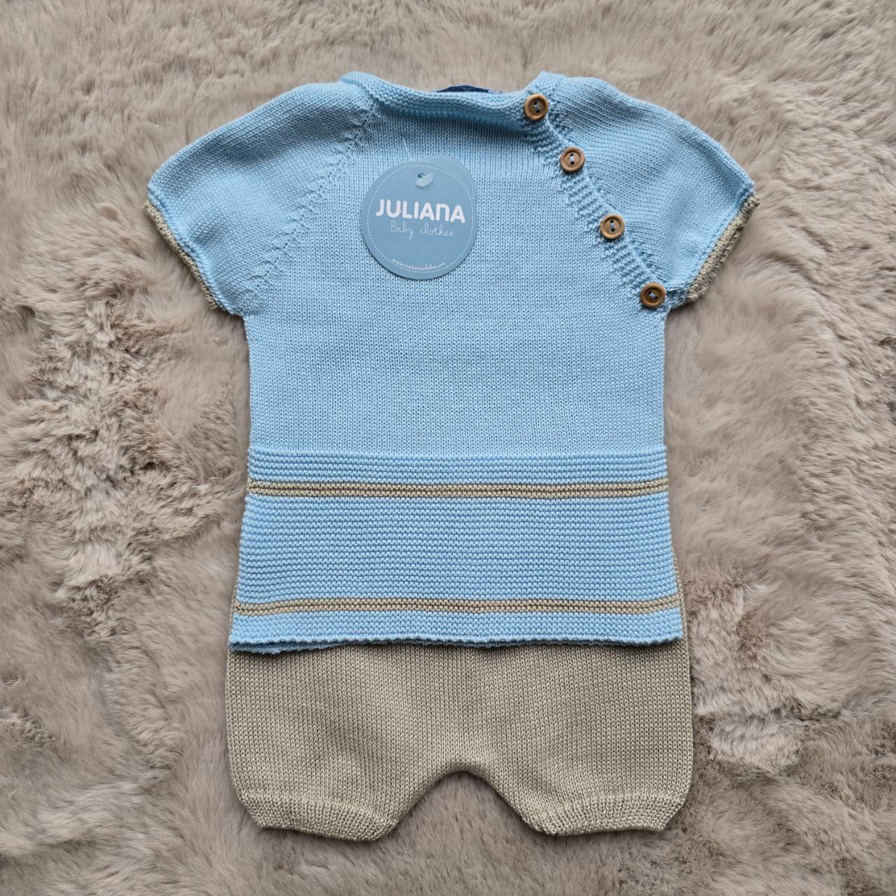 Completo 2 pezzi azzurro con righe tortora - Juliana