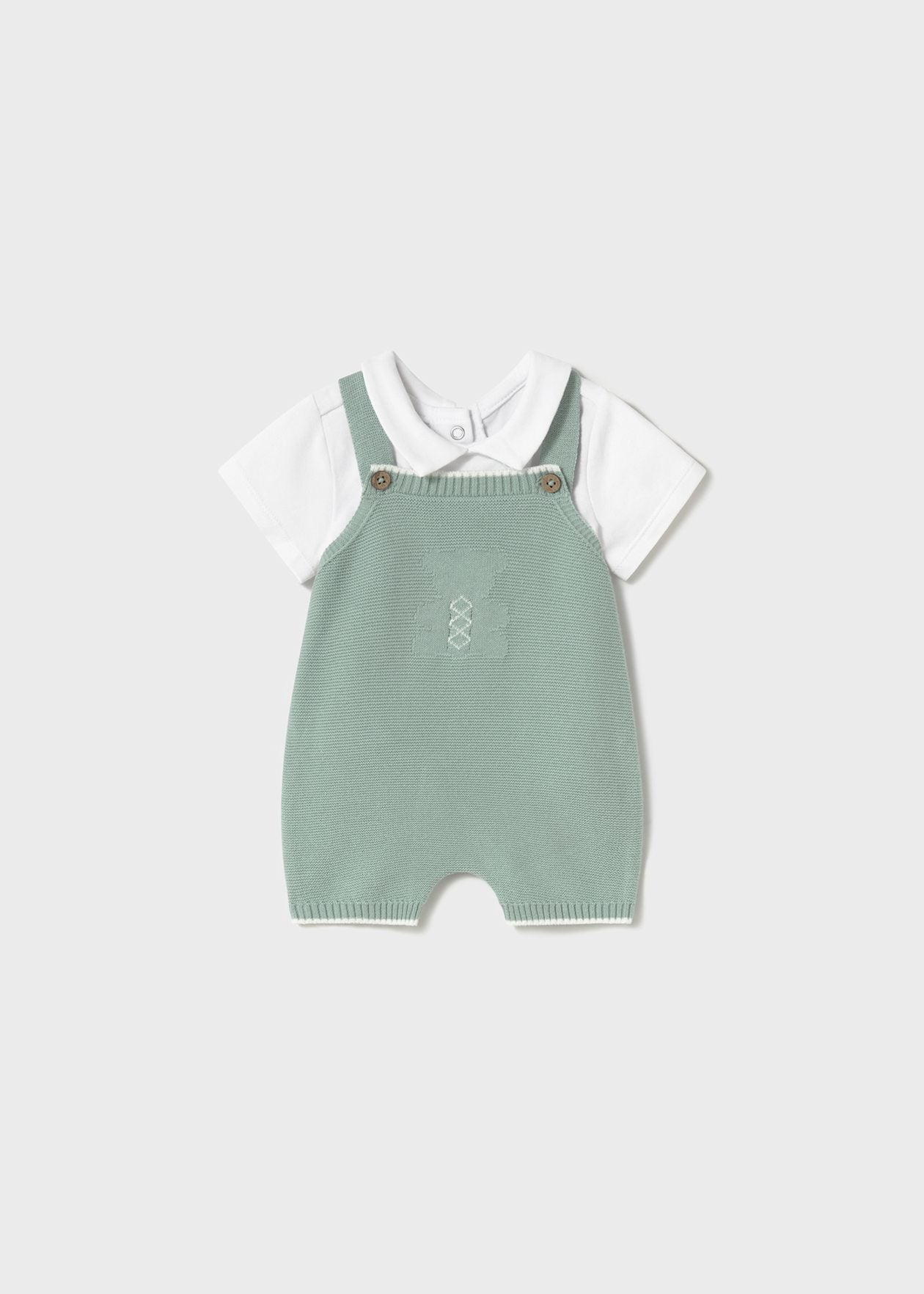 Completo salopette tricot e maglietta neonato