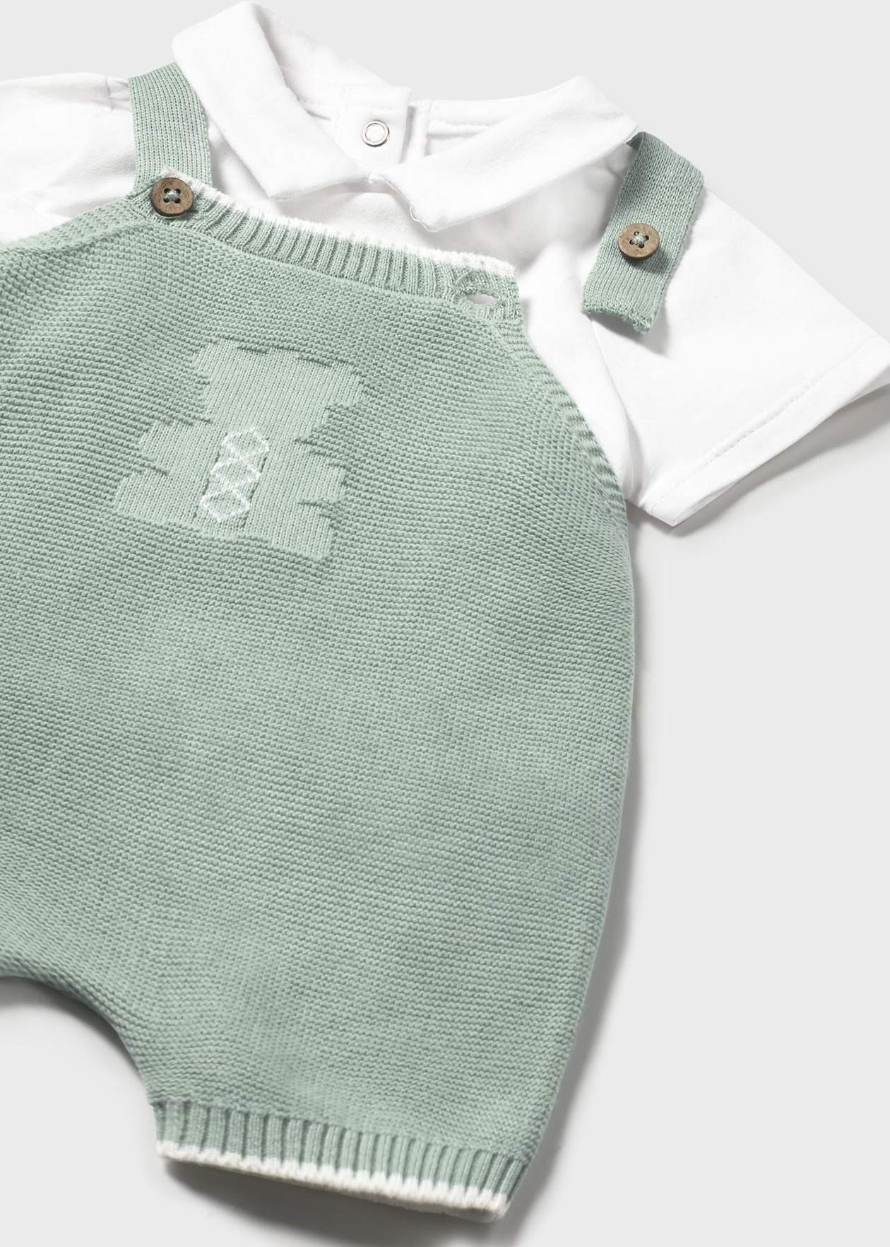 Completo salopette tricot e maglietta neonato