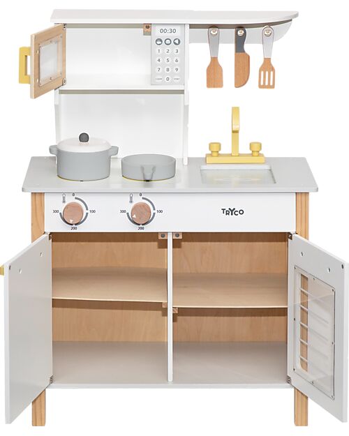 Cucina Giocattolo in Legno - Bianco/Oro - Colori ad Acqua Atossici