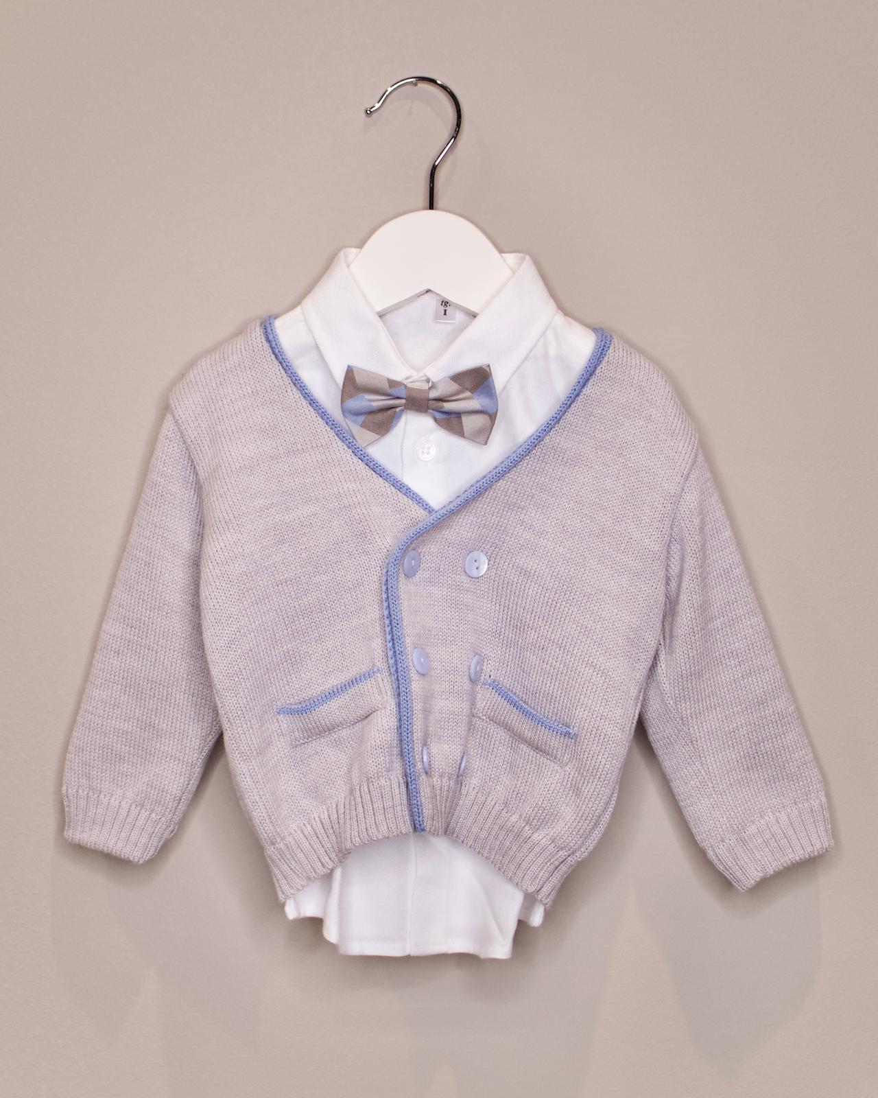 Completo da Cerimonia 4 Pezzi Grigio e Azzurro - Marlù