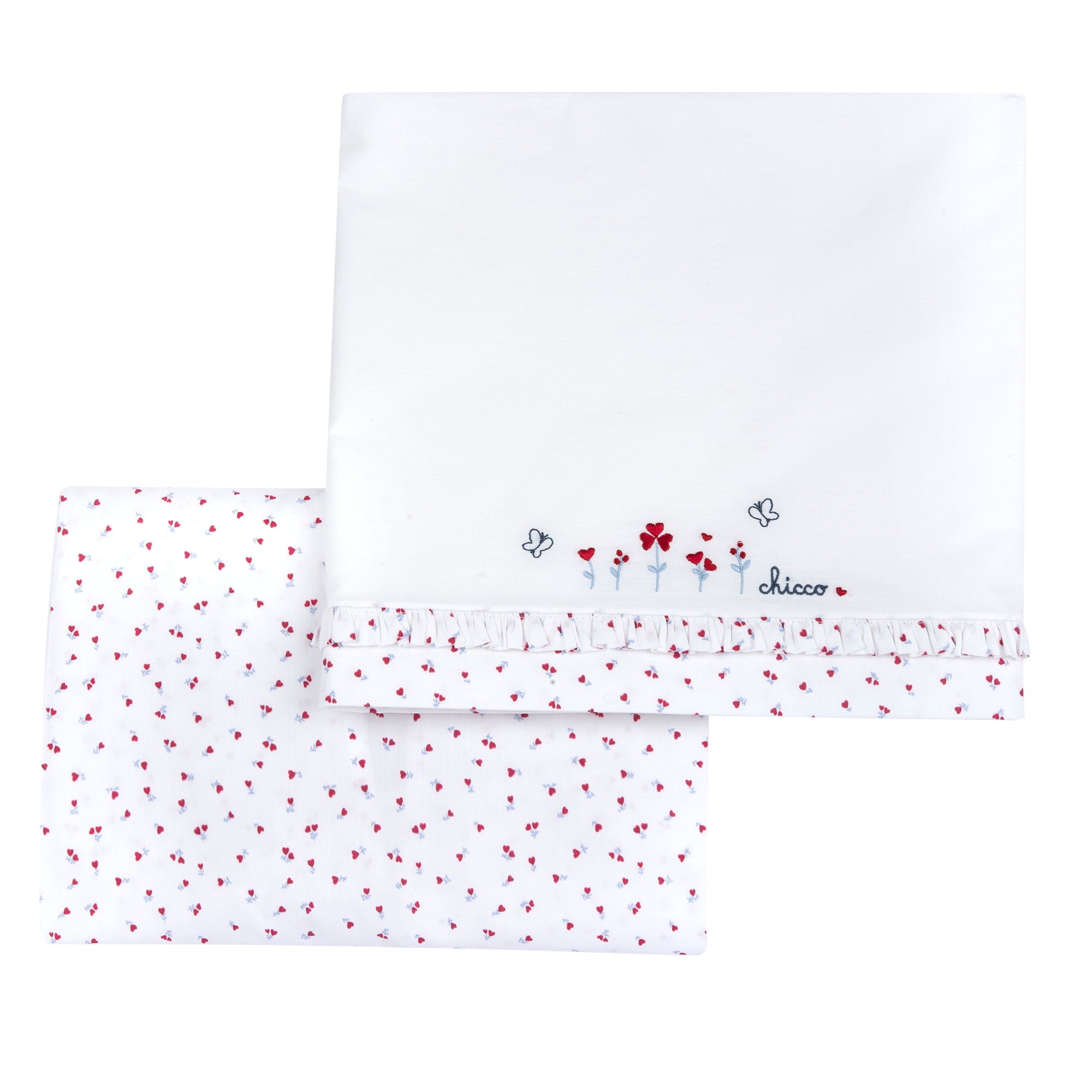 Set 2Pz Lenzuolino con ricamo cuoricini e fiori - Chicco