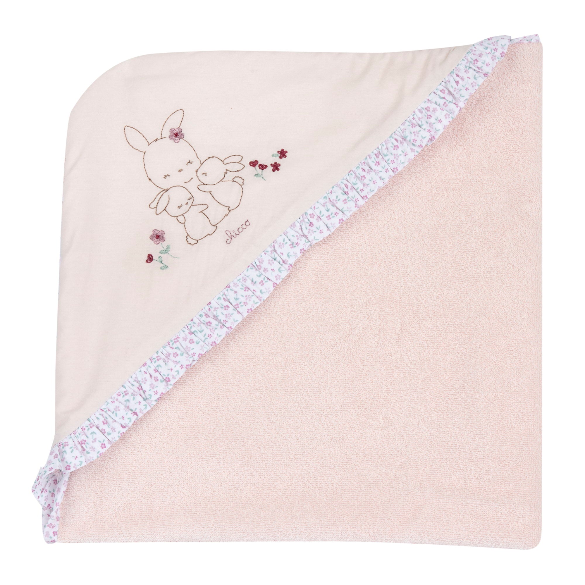 Quadrato di spugna rosa con ricamo - Chicco