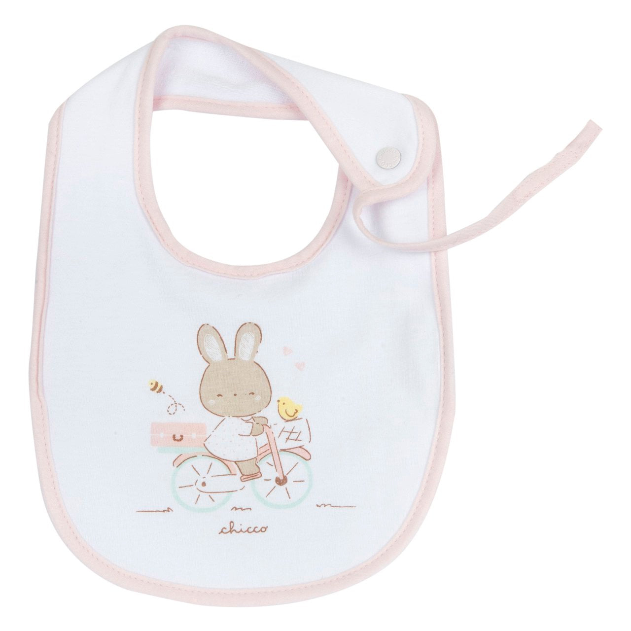 Bavaglino rosa coniglietto con laccetto porta ciuccio - Chicco
