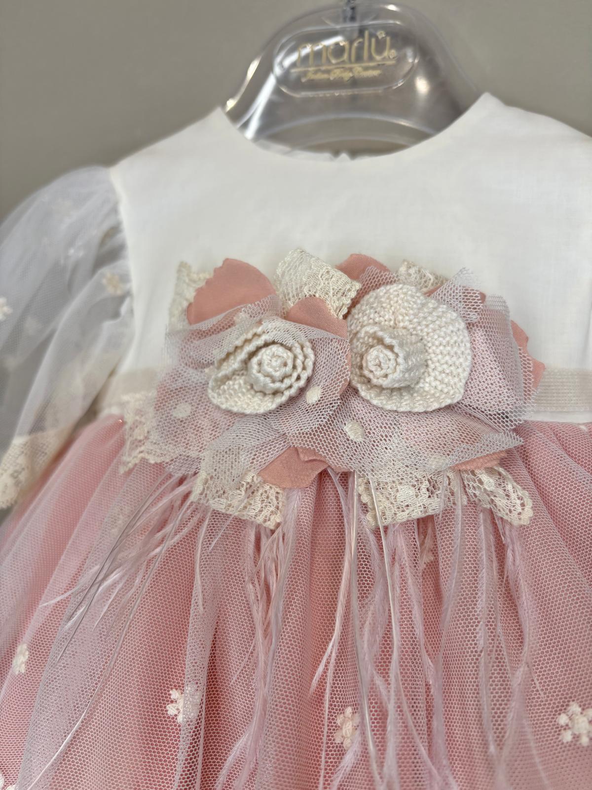 Vestitino Cerimonia Rosa Tulle e Pizzo con Cinturino - Marlù