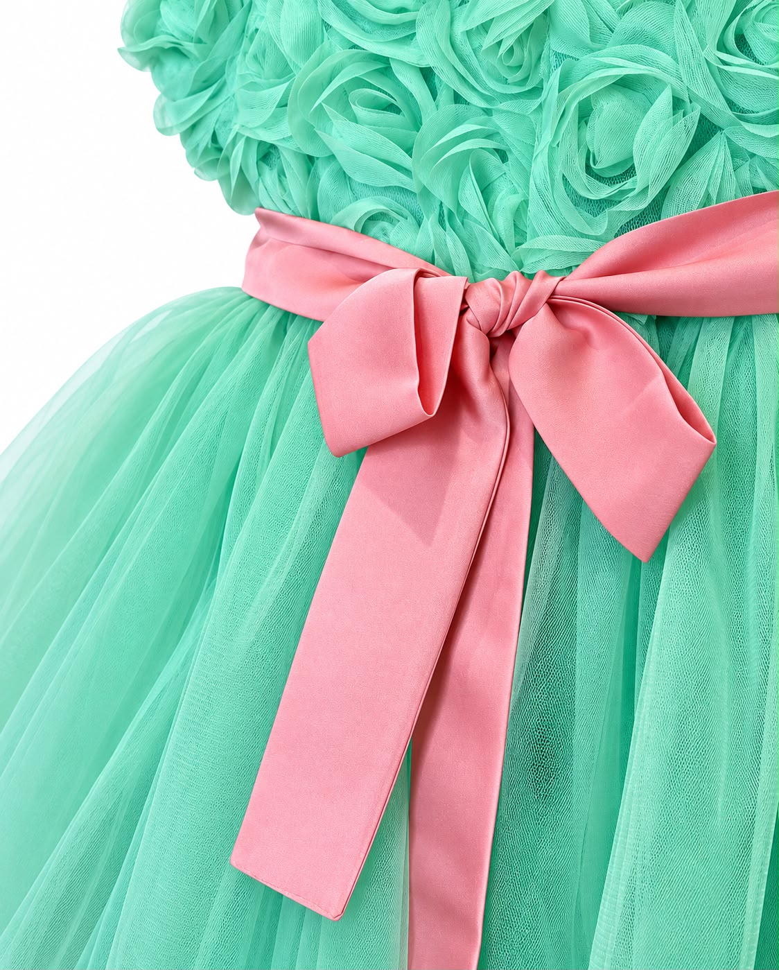 Vestitino Cerimonia Verde con Cinturino Rosa - Marlù