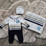 Completo 3 pezzi a righe blu e tortora - juliana