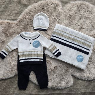 Completo 3 pezzi a righe blu e tortora - juliana