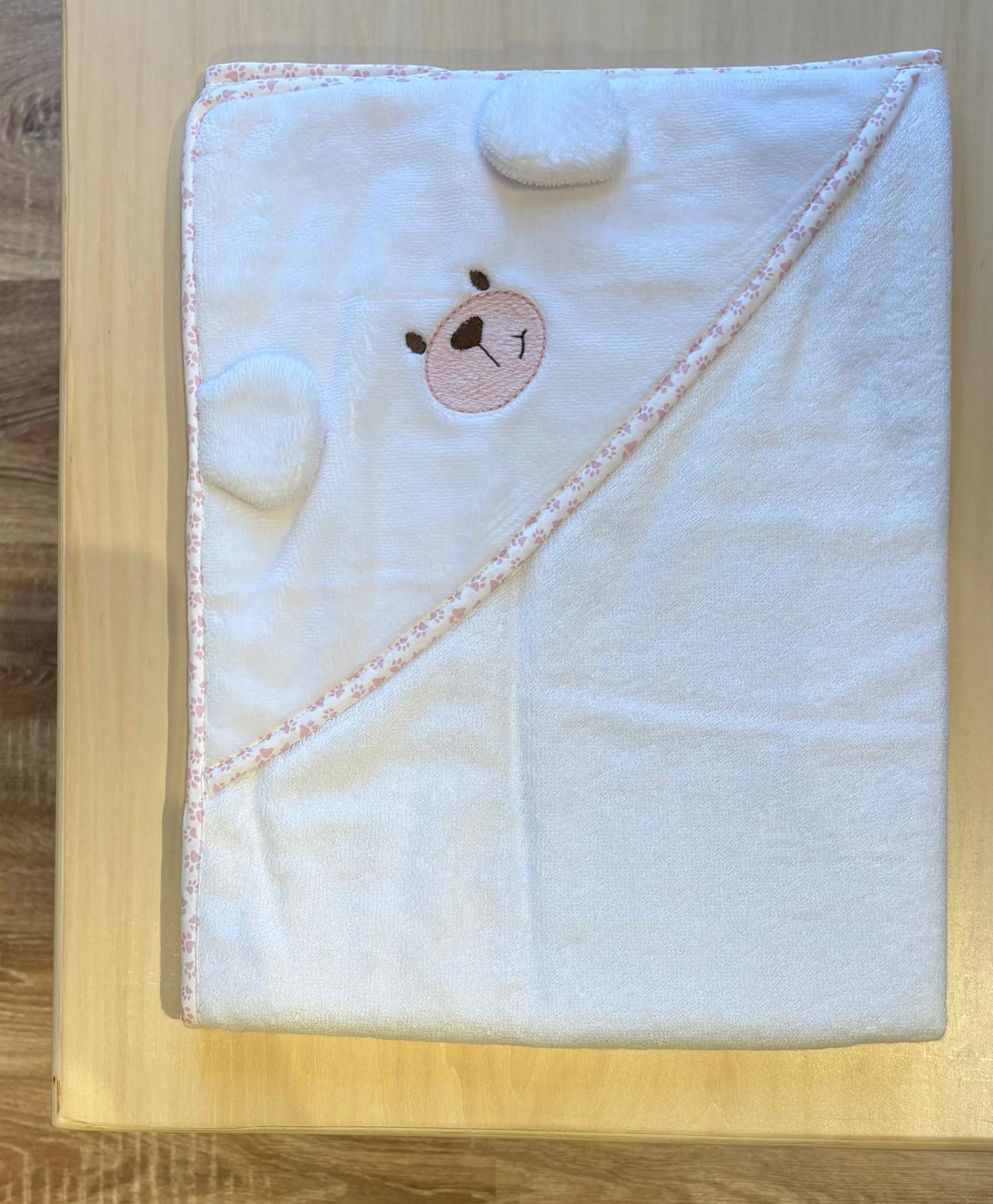 Accappatoio Spugna Orsetto Bianco e Rosa - Marlù