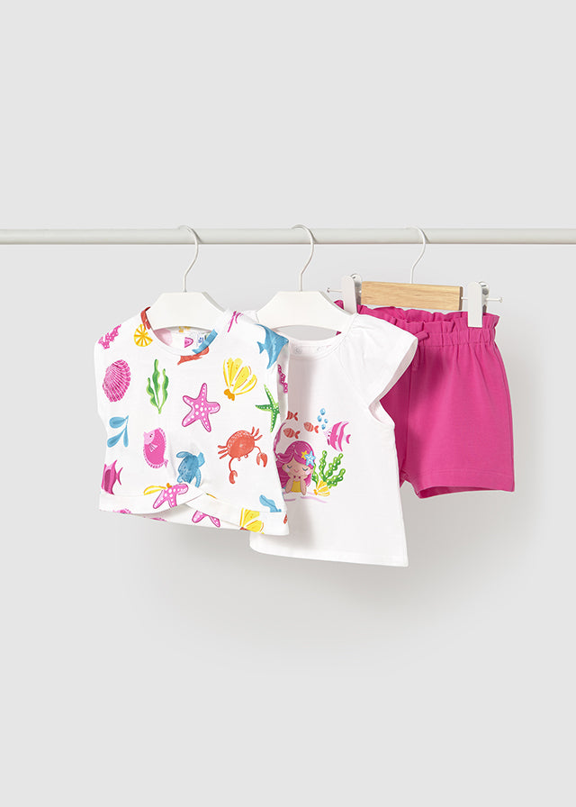 Set 2 magliette e 1 pantaloncino corti fucsia - majoral