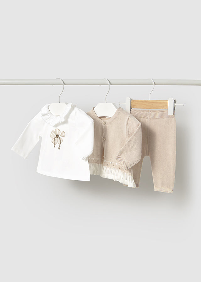Coordinato Mayoral 3 pezzi in maglia lunga beige