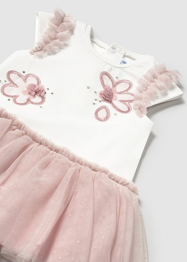 vestito rosa cipria con tull - majoral