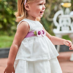 Vestito elegante bianco con fascia fucsia - majoral
