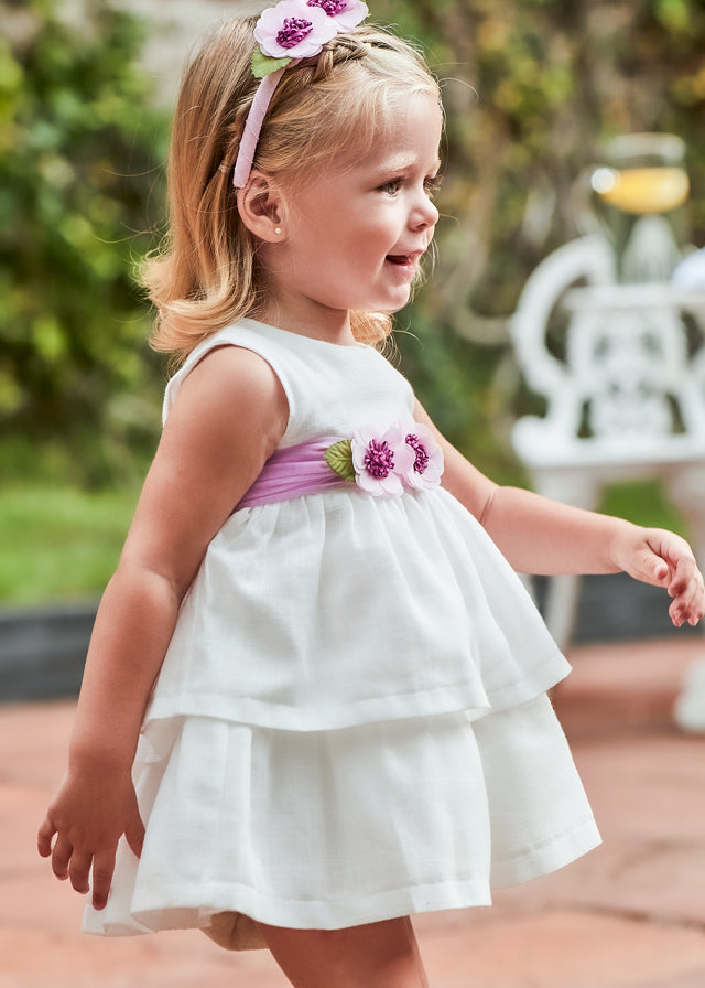 Vestito elegante bianco con fascia fucsia - majoral