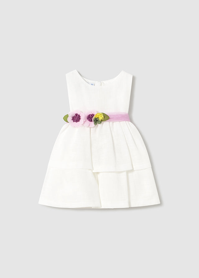 Vestito elegante bianco con fascia fucsia - majoral