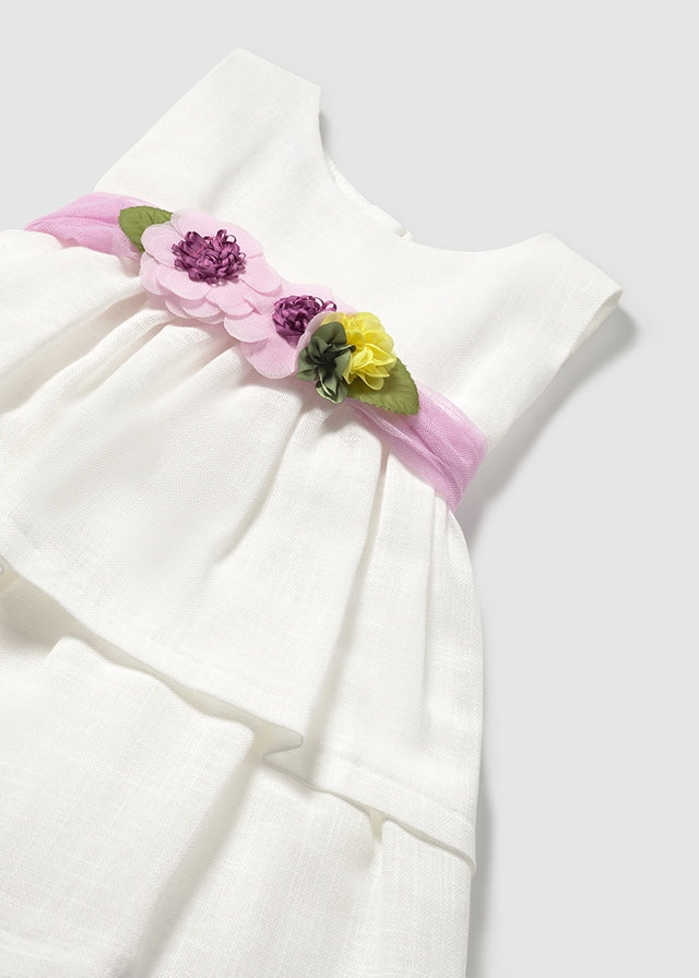 Vestito elegante bianco con fascia fucsia - majoral