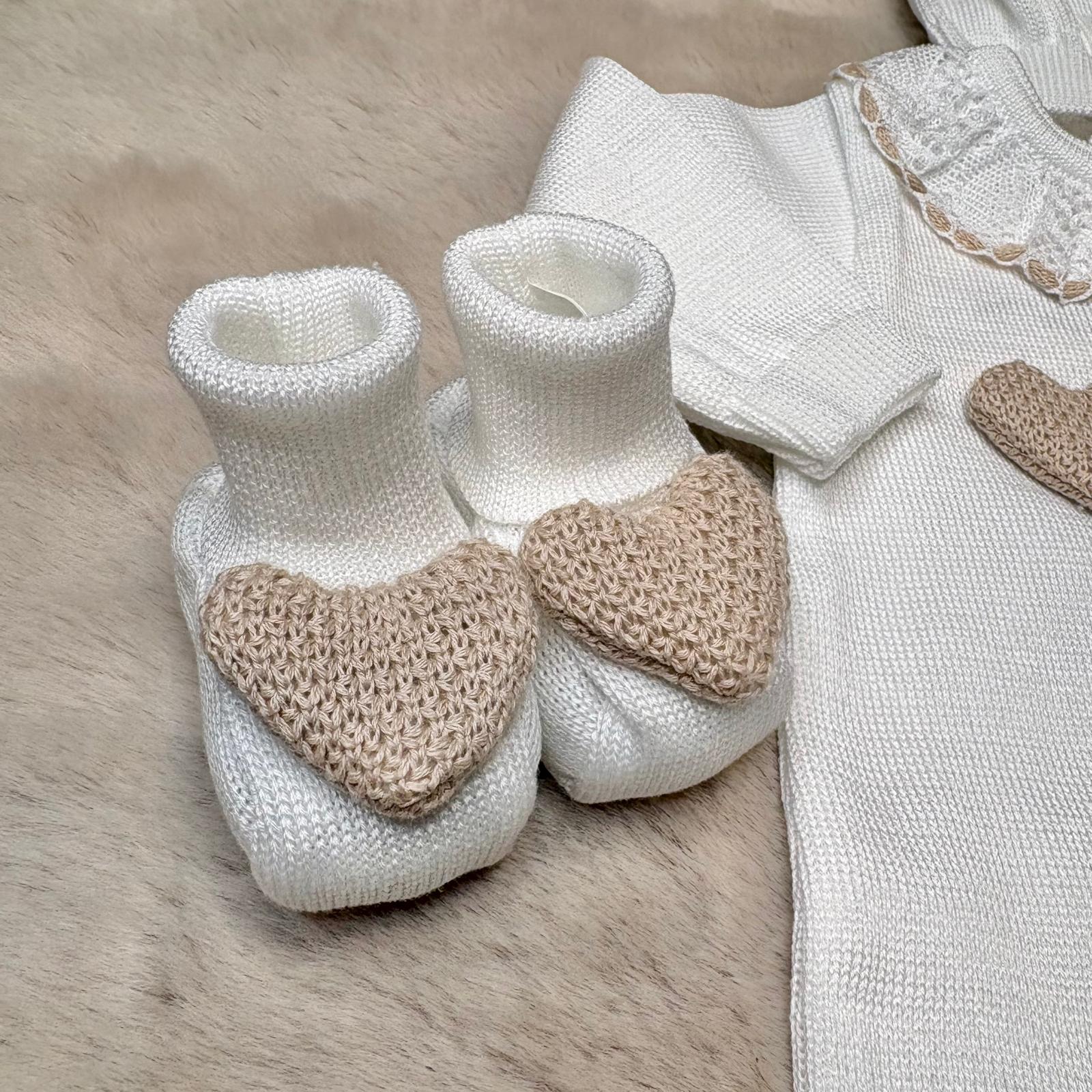 Completo 3pz beige e bianco cuori - Marlù