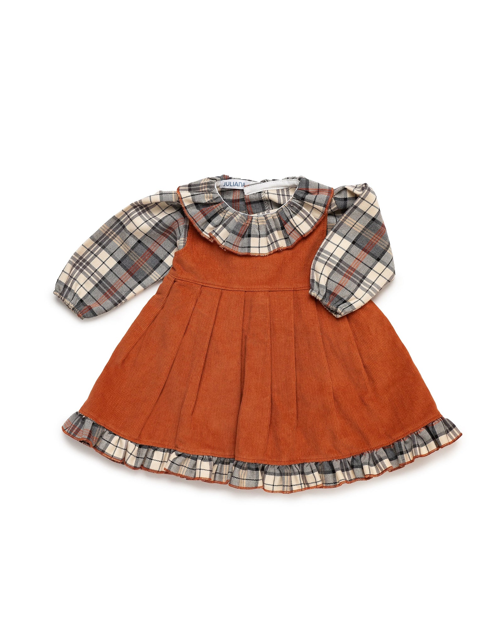 Abitino in velluto con colletto e maniche a quadri - Juliana