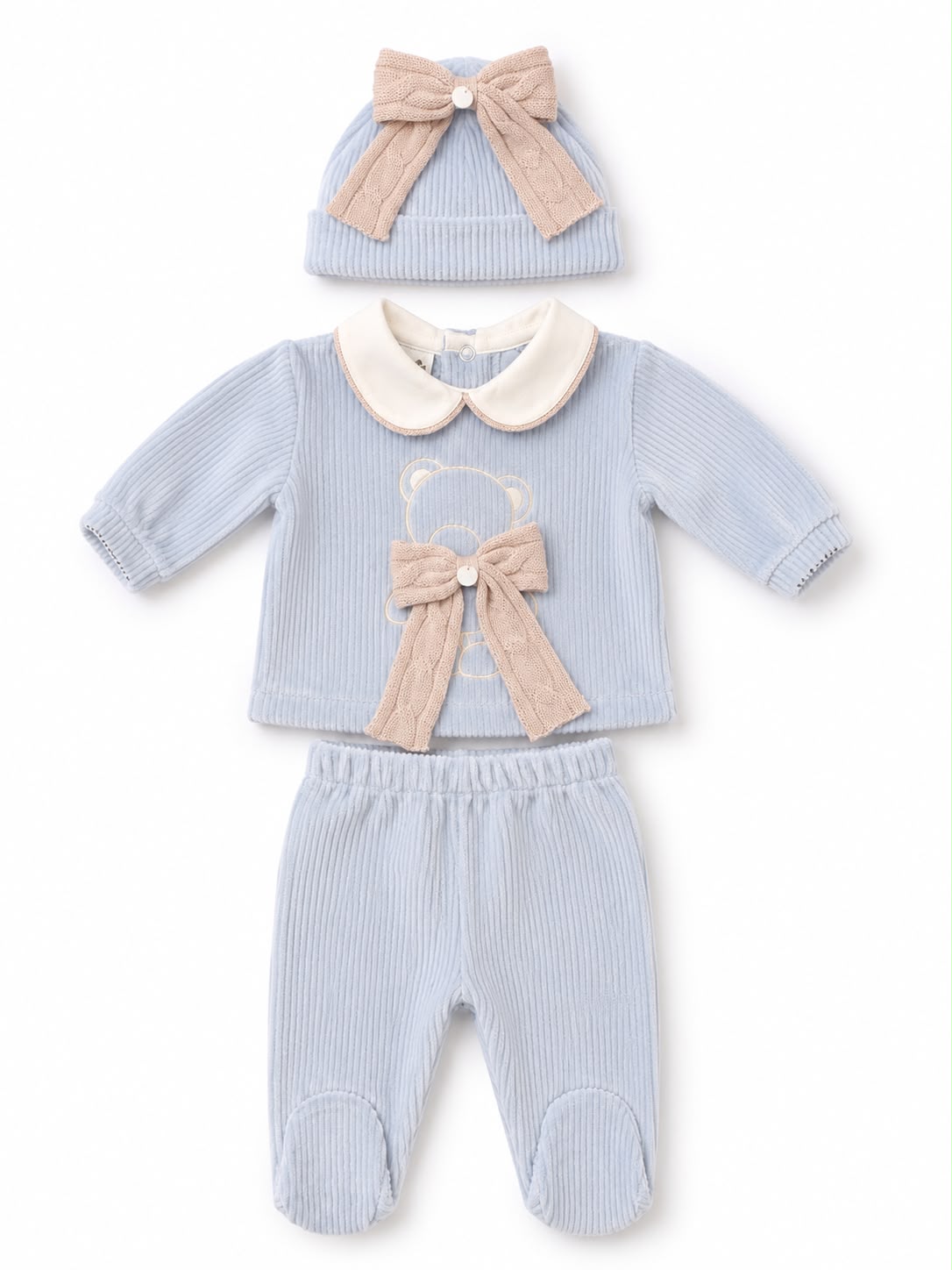 Set Nascita in Ciniglia Azzurro Orsetto e Fiocco - Marlù