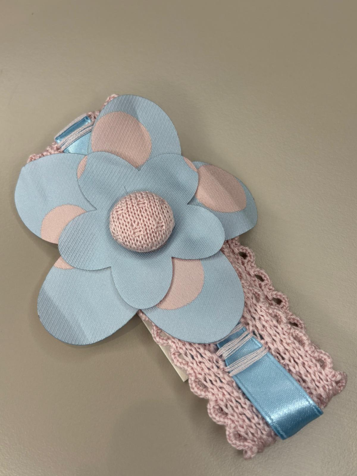 Fascetta con fiore a pois azzurro e rosa - Marlù