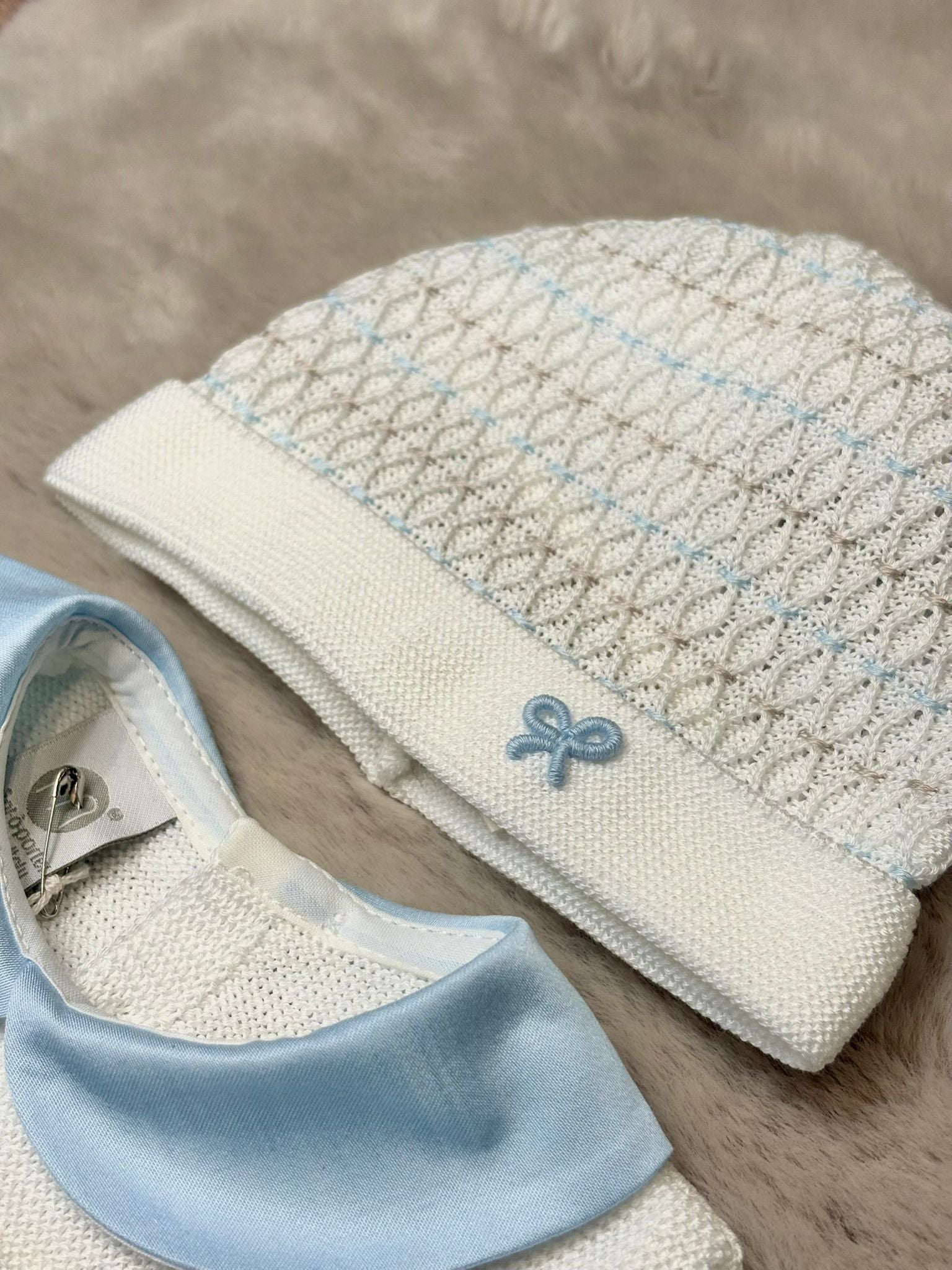 Completo 4 pezzi in filo Azzurro e Bianco - Marlù