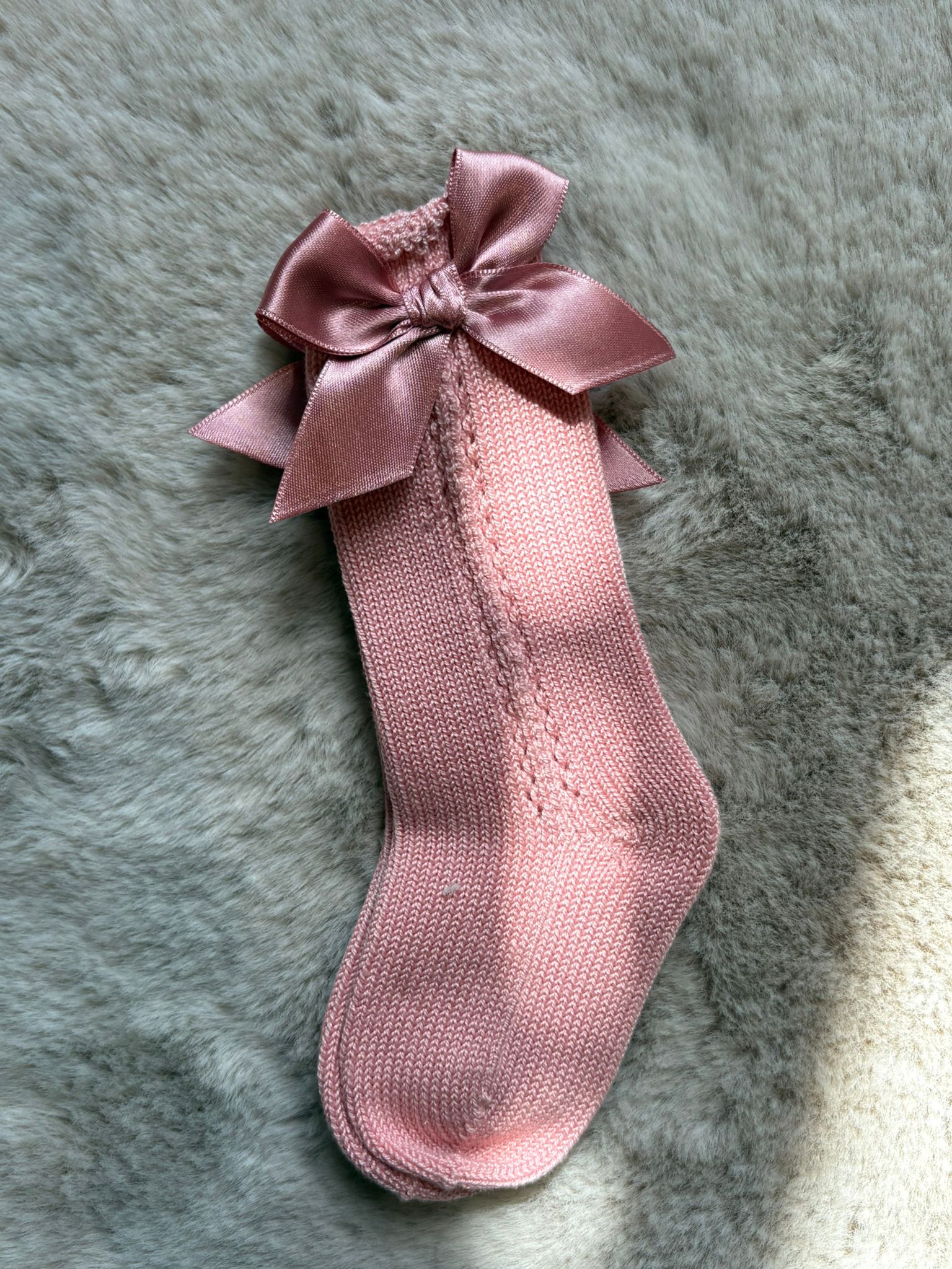 Calzini traforati con fiocco rosa - Juliana