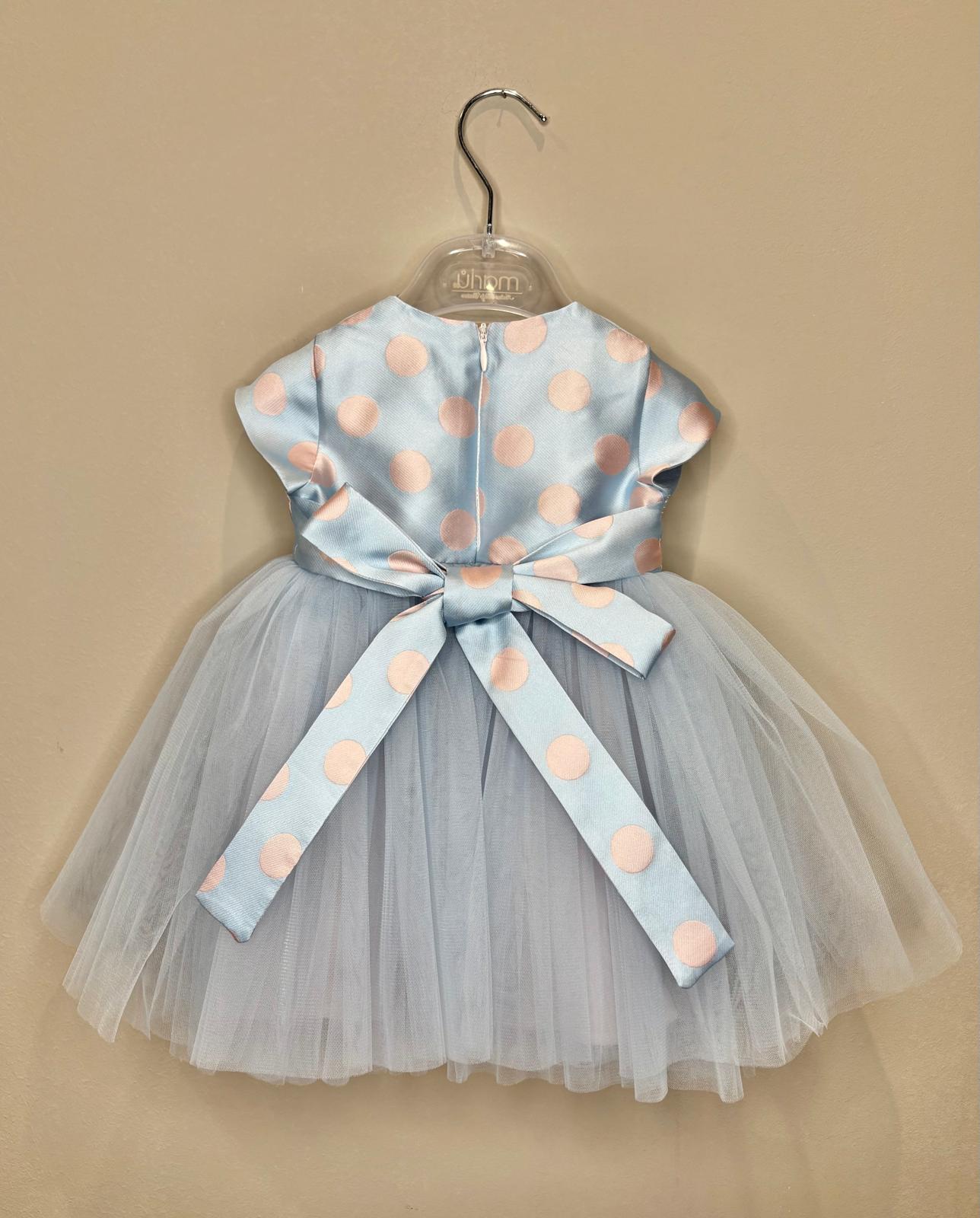 Vestitino Cerimonia A Pois Rosa Azzurro - Marlù