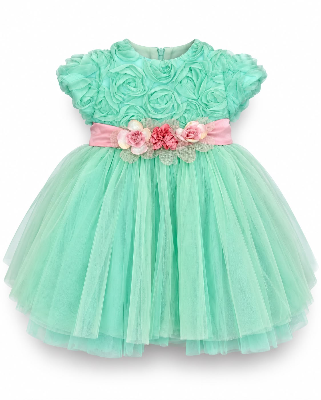 Vestitino Cerimonia Verde con Cinturino Rosa - Marlù