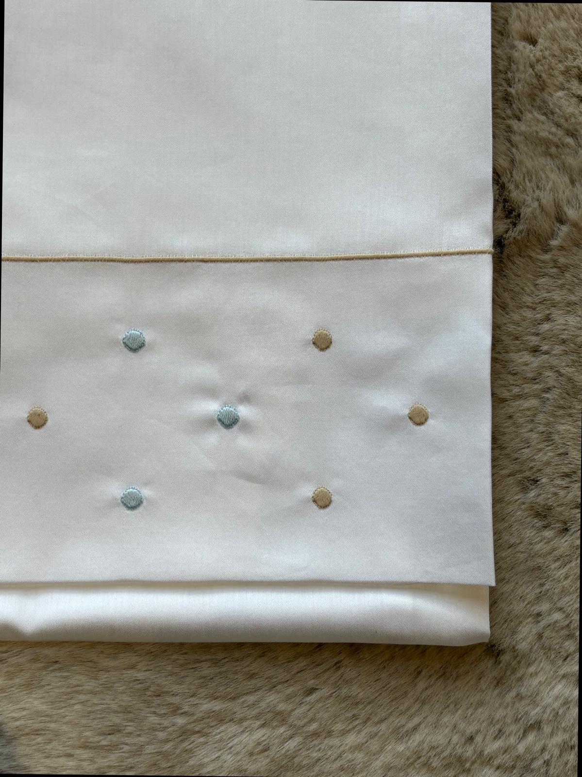 Set 3Pz Lenzuolino ricamo pois azzurro polvere e tortora - Marlù