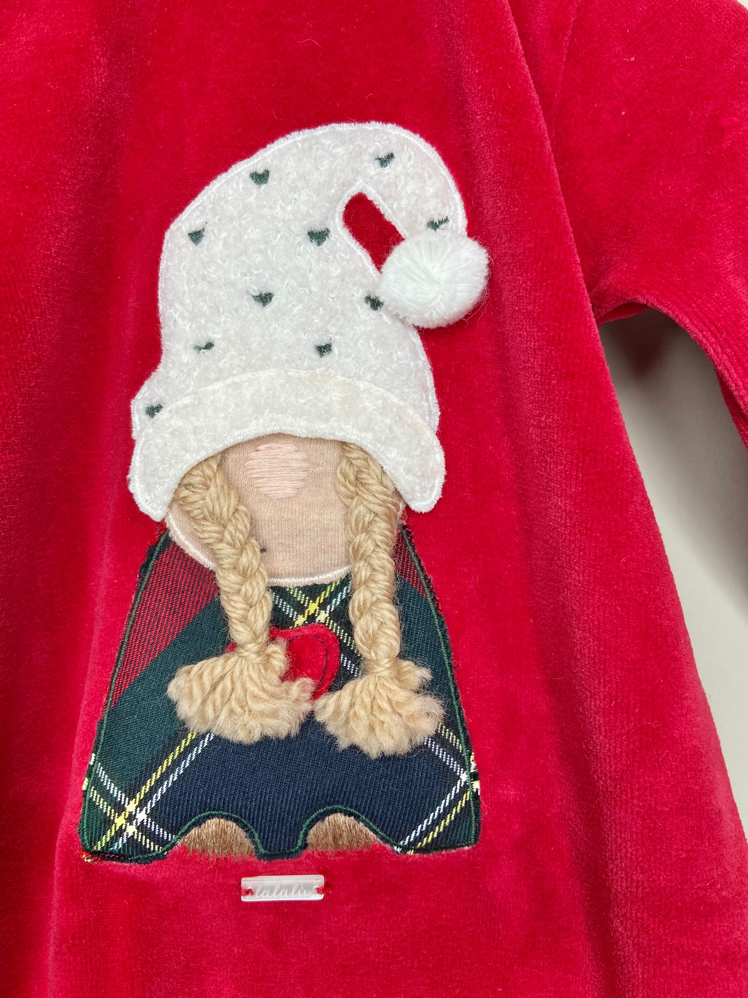 Tutina in ciniglia rossa natalizia bimba fino alla 6 mesi - Lalalù