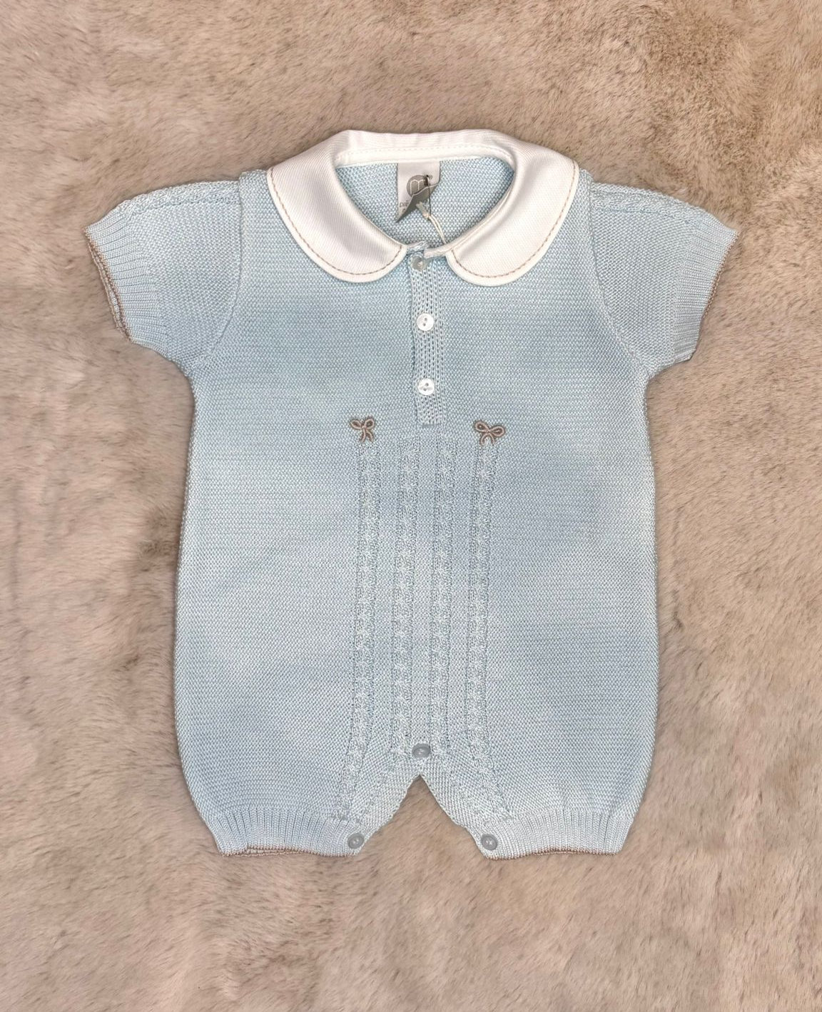 Pagliaccetto azzurro con ricamo tortora - Marlù