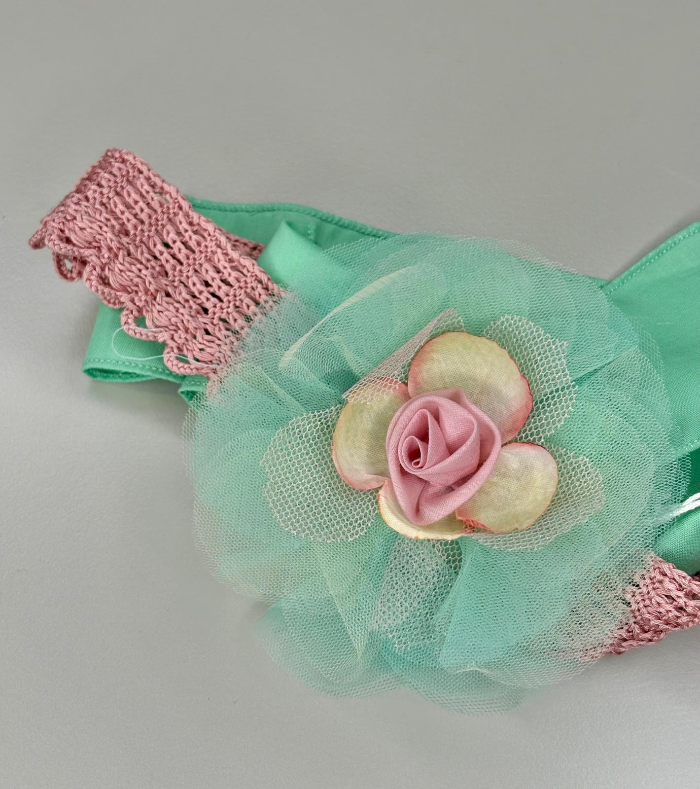 Fascetta Verde e Rosa con Fiore - Marlù